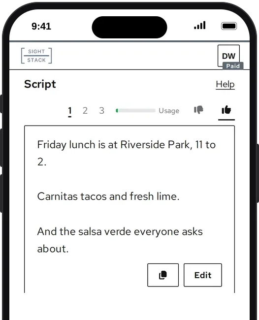 The draft for Friday lunch at Riverside Park on a phone, given a thumbs up